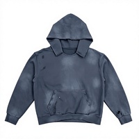 Sweat à capuche unisexe vintage tie-dye délavé effet vieilli, épais, personnalisé, avec éclaboussures de peinture pulvérisée, pour l'hiver, couleur unie, OEM