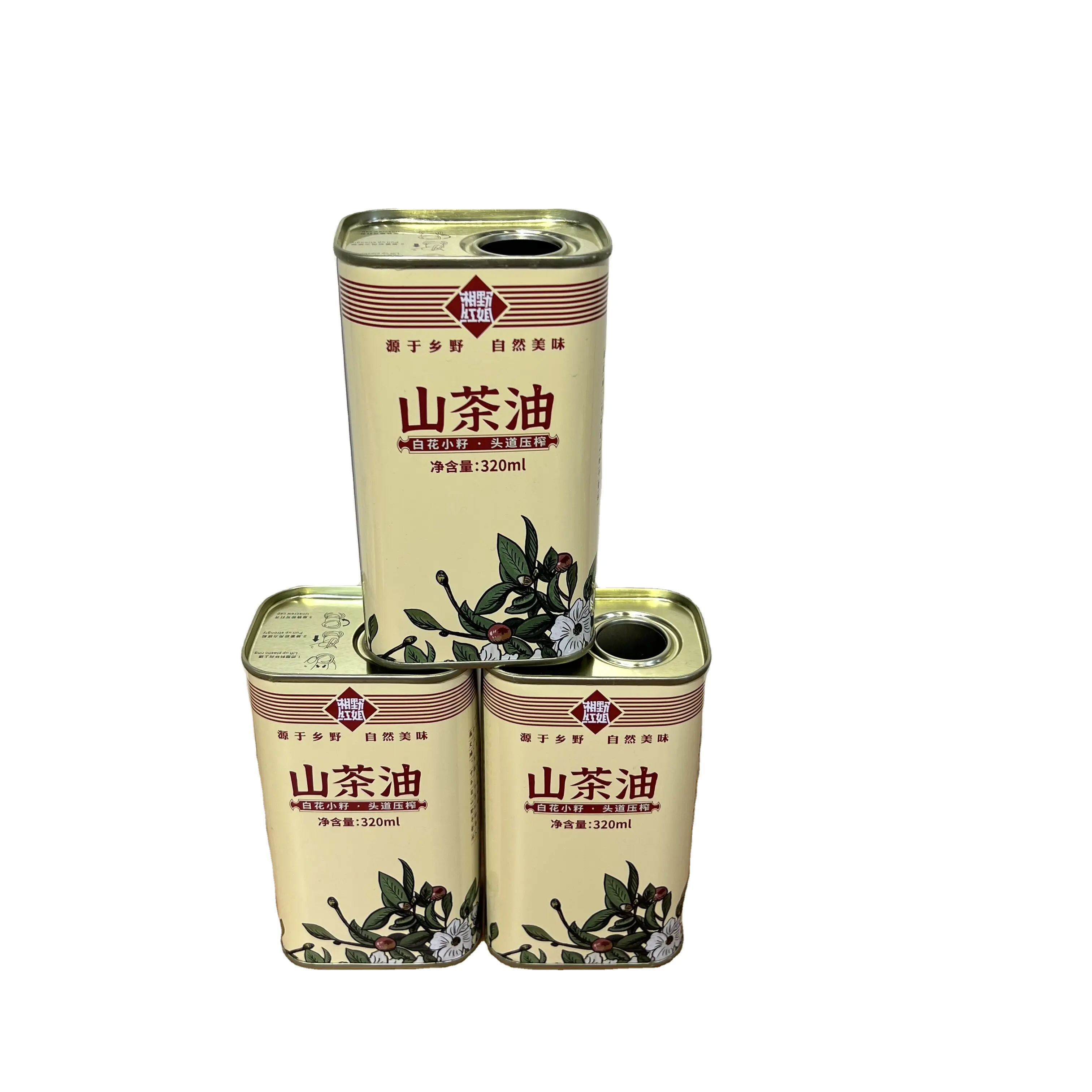 Latta di olio d'oliva di vendita calda latta di metallo quadrato 300ML in metallo goffrato domestico barattoli