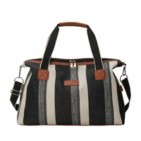 Vente en gros de sac de voyage courte distance rayé à la mode sac fourre-tout en toile épaisse de style japonais unisexe avec fermeture éclair imperméable grand