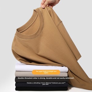 Мужская повседневная футболка из чесаного хлопка 260 г, свободного кроя, с коротким рукавом, однотонная, тонкая, для тяжелых условий эксплуатации, для <span class=keywords><strong>AliExpress</strong></span> (кросс-бордер) - Product Image 2