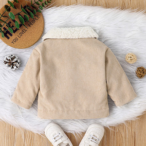 Veste d'hiver pour bébé, en velours côtelé fin, doublée de sherpa, col boutonné, poche poitrine, style trucker, manteau pour tout-petit - Product Image 4