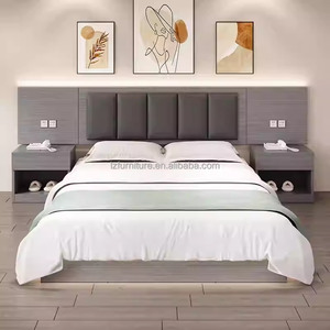3 Star Hotel Bedroom Furniture Set Custom <b>King</b> Queen Single <b>Double</b> Wood <b>Bed</b> Frame with Upholstered Headboard Nightstand TV Unit - Product Image 2