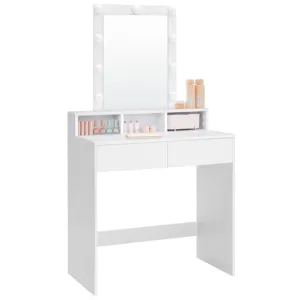 Modern White Dressing Table With Led Mirror And 2 Drawers 3 Open Compartments Dressing Table For Bedroom