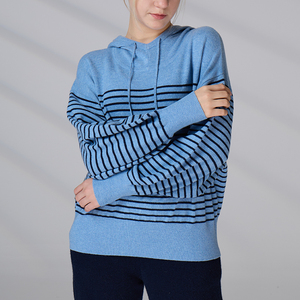 OEM Manufacturer Stripe Long Sleeve Custom Sweater Knitted Merino Wool Cashmere Hoodie Knit Sweater - Product Image 3