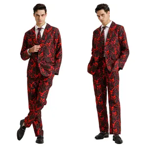 Male Ugly Funny Halloween Costume Polyester Jacket Outfit with Tie Pants for Adults' Parties Includes Suits Components