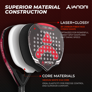 Raqueta de Pádel Caston Sports Force Pro Roja, Fibra de Carbono 3K, 38 mm, 360 g, Núcleo de EVA, Poliéster, Hecha a Mano, Resistente a Impactos, Superficie Brillante con Diseño de Diamante - Product Image 4