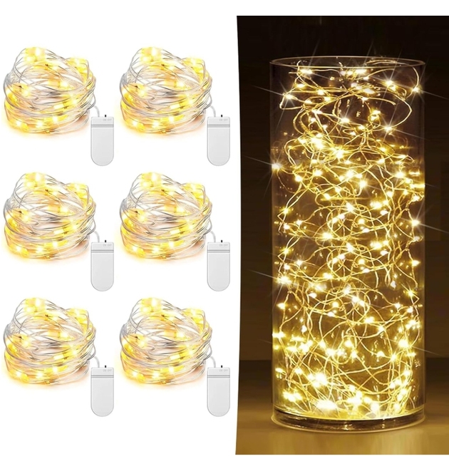 7ft 20 LED Mini String Lights Battery-Operated Warm White Twinkle Lights Silver Wire Firefly Starry Effect for Wedding