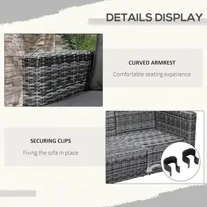 Outdoor PE Rattan Furniture 2 Piece Patio Wicker Corner Sofa Set With Curved Armrests And Padded Cushions