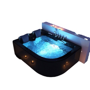 <span class=keywords><strong>Baignoire</strong></span> <span class=keywords><strong>spa</strong></span> moderne autoportante à jet d'air en acrylique pour 2 personnes, noire avec lumière LED intelligente-pour hôtels - Product Image 1