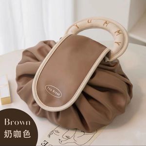 Tea Break Donut Shape <b>Makeup</b> <b>Bag</b> Portable <b>Drawstring</b> Closure Travel Toiletry Storage <b>Bag</b> Everyday Use - Product Image 2