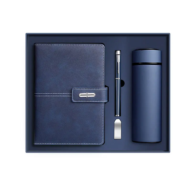 Wholesale Corporate Leather Notebook Gift Sets With Bottle Customizable Luxury A5 Diary Note Book Gift Box With Pen And USB