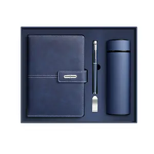 Set regalo per Notebook aziendale in pelle all'ingrosso con bottiglia scatola regalo per quaderno A5 di lusso personalizzabile con penna e USB