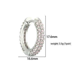 Pendientes de Aro de Circonita Cúbica Multicolor al por Mayor, Pendientes de Joyería de Latón Plateado Hipoalergénicos para Hombre - Product Image 2