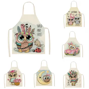 Adorkable Cartoon Owl Print Pattern Cotton Linen Women's Home Cooking Cleaning Baking Table Accessories Tablier pour enfants