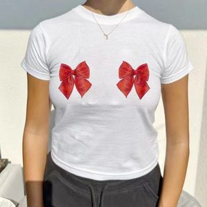 <span class=keywords><strong>T</strong></span>-<span class=keywords><strong>shirt</strong></span> classique à imprimé nœuds sur les seins, coupe courte, tee-<span class=keywords><strong>shirt</strong></span> graphique, design personnalisé, tee-<span class=keywords><strong>shirt</strong></span> bébé à nœuds, tee-<span class=keywords><strong>shirt</strong></span> bébé à imprimé nœuds - Product Image 1