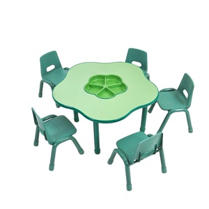 Best Quality Flower Shape Preschool Kindergarten Furniture Sets Kids Wooden Table and Chairs Set with Toys <strong>Basket</strong> - Product Image 1