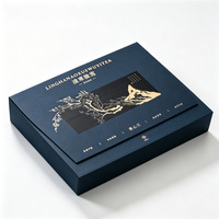 Boîte Cadeau Luxe Personnalisée Thé de Roche Wuyi Bleu Marine Rigide en Papier avec Dorure à Chaud UV, Écologique, Biodégradable, Matériaux Recyclés, Plate