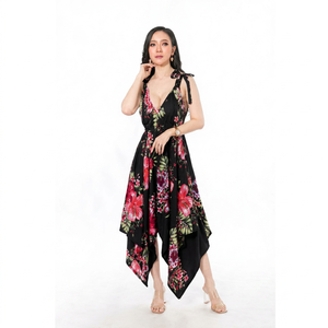 Mono largo de verano 2022 para mujer, ecológico, lavable, de rayón tejido, transpirable, con cuello halter, sin mangas, ajustado y con cordones. - Product Image 1