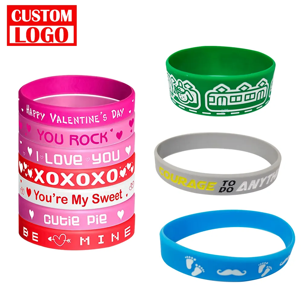 Paling Populer kustom ukiran Logo teks silikon gelang jimat