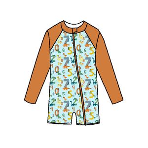 2026 XY Factory Custom Jongens Zwempak met Lange Mouwen, Rits, Cartoonprint, Kinder Zwemkleding, Strandkleding - Product Image 1