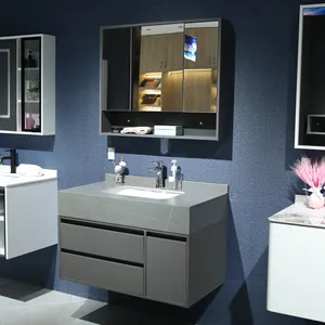 Plywood cabinet wall hung vanity with mirror cabinet cost effective wash basin