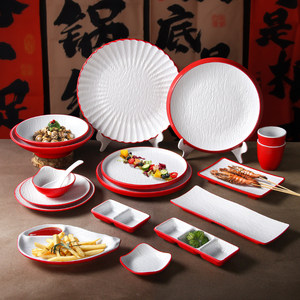 Xiangyuan <b>melamine</b> tableware <b>plates</b>, commercial red and white thickened round <b>plates</b>, hotel hot pot buffet plating, restaurant - Product Image 1