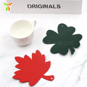 En stock: Posavasos de cuero con diseño de hoja de arce, aislante del calor, para tazas de café, decorativo para restaurantes occidentales, antideslizante - Product Image 5