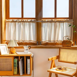 Rideau de porte suspendu de style japonais rétro, couleur crème, en faux coton-lin, sans perçage, pour fenêtre en baie, écran de confidentialité transparent - Product Image 4
