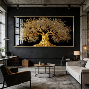 Arte Mural LED Decorativo para el Hogar, Diseño Personalizado de Fábrica, Paisaje de Árbol Dorado, Pintura de Porcelana con Cristales LED para Sala de Estar de Hotel - Product Image 4