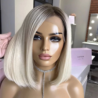 Perruques en cheveux humains 613 Platine Blanc avec fermeture en dentelle 4x4, perruques frontales en dentelle transparente pour femmes, perruques courtes coupe bob 10"-30"
