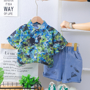 Bộ quần áo thun cotton/spandex in họa tiết hoa graffiti thời trang mùa hè cho bé trai 1 tuổi - Product Image 2