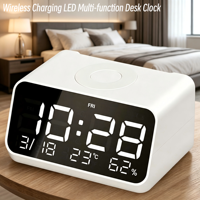 OEM Moderne Draadloze Oplaadbare Digitale LED Bureauklok Radio Temperatuur/Vochtigheidsweergave Dubbele Alarmfunctie Snooze voor Kantoor Slaapkamer Studentengebruik