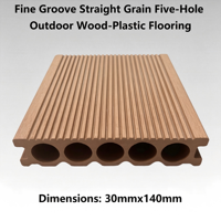 Plancher de terrasse extérieur en WPC creux 5 canaux, grain droit, rainures fines, 30mm*140mm, étanche, résistant aux intempéries, antidérapant, pour jardin et extérieur