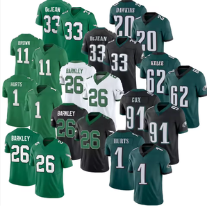 ABD Futbol Formaları Özel Dikişli Nefes Alabilen Kelly Yeşili Tişörtler-26 Barkley 1 Hurts 33 DeJean 11 Brown 62 Kelce 6 Smith (%100) - Product Image 1