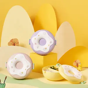 Kawaii Donut Girls Lunch Bowls Cute Cartoon Plastic Microondas Safe School Enfant Kids Lunch Box con cuchara Tenedor