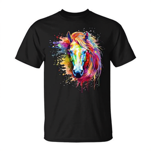 Connemara Pony Watercolor Splash Art T-shirt pour hommes et femmes, unisexe, manches courtes, col rond, impression numérique - Product Image 2