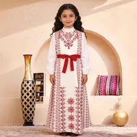 Robe longue à manches longues imprimée pour filles, style arabe turc, Dubaï, Moyen-Orient, robe pour enfants