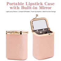 Mini porte-monnaie en cuir pour femme, motif litchi, miroir intégré, pochette portable pour rouge à lèvres, trousse de maquillage quotidienne, fermeture à bouton-pression raffinée