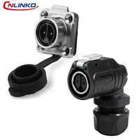 Conector Impermeable Cnlinko Aviation Plug LP16 de 90 Grados, Semimetálico, con Brida de Cuatro Orificios, 2 Pines, Cableado por Tornillo, IP68