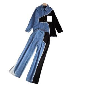 Mode printemps automne tenue 2025 doux Street Wear femmes à manches longues Denim Patchwork veste et pantalon 2 pièces ensemble - Product Image 1
