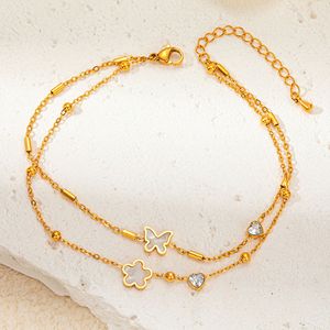 Chaîne <span class=keywords><strong>de</strong></span> <span class=keywords><strong>cheville</strong></span> double couche anti-ternissement plaquée or 18 carats avec fleurs, cœurs et papillons, <span class=keywords><strong>bracelet</strong></span> <span class=keywords><strong>de</strong></span> <span class=keywords><strong>cheville</strong></span> en acier inoxydable 2024 - Product Image 4