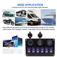 Panel de interruptores de luces antiniebla para coche de 6 posiciones, LED 12V, con puerto USB dual, encendedor de cigarrillos, voltímetro, panel de control para embarcaciones marinas y vehículos recreativos