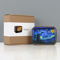 Lampe en bois décorative de bureau, Peinture à l'huile de Van Gogh Nuit étoilée, Veilleuse LED 3D, Design de bâtiment urbain, Lampe en bois, Cadeau de luxe