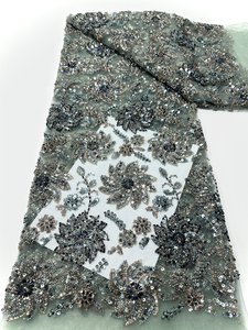 NI.AI Filet de dentelle perlé Tissu en filet avec fleurs et paillettes Tissu de broderie Asoebi Dentelle pour robe de soirée - Product Image 5