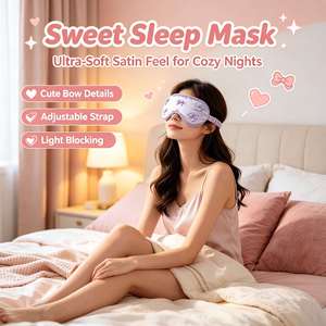 Satin Silk <b>Sleep</b> Cute Pearl Small Bow <b>Light</b> Blocking Eye Elastic Band Sleeping Mask for Women Travel Nap Bedroom - Product Image 4