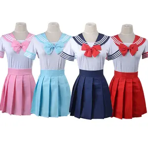 ハロウィーンのアニメセーラースターコスプレのファンのための卸売4色プリント日本の女の子学生スタイルセーラーコスチュームJKユニフォーム