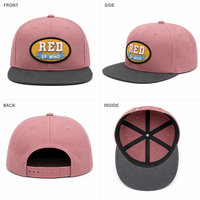 Casquette de baseball personnalisée rose et marron à visière plate, 6 panneaux, snapback, patch ovale brodé, réglable, vente en gros, OEM, faible MOQ