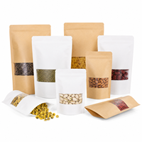 En stock, sacs d'emballage alimentaire refermables en papier kraft brun avec fermeture éclair, thermoscellables, avec fenêtre transparente, OEM/ODM