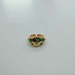 Fashion <b>Ring</b> 316L Stainless Steel PVD <b>Gold</b> Plating Green Gemstones Adjustable Size Women's Jewelry - Product Image 1