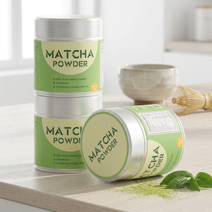 Matcha Green Tea 50g Metal Tin - Leak Proof Aluminum Foil Lid, Square Shape <b>Compact</b> Size, Travel Friendly, Natural Detox Drink - Product Image 2